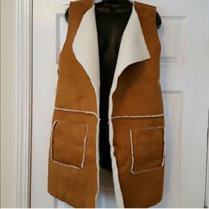 Camel Faux Suede Vest with Fleece Lining